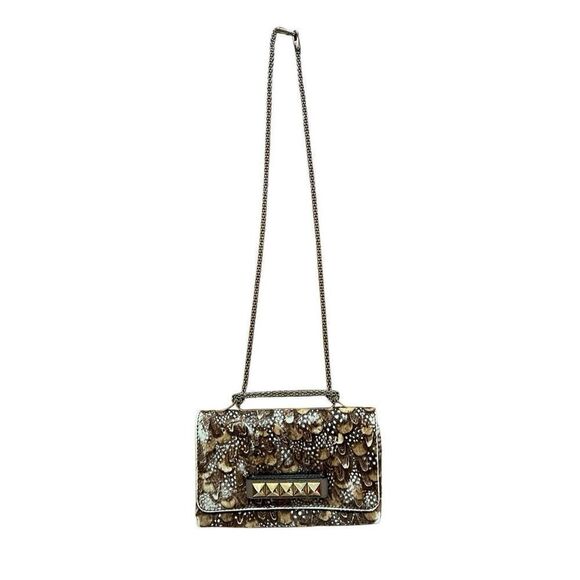 VTG VALENTINO GARAVANI  Calf Hair Feather Rockstud Crossbody Shoulder Clutch - Picture 2 of 16